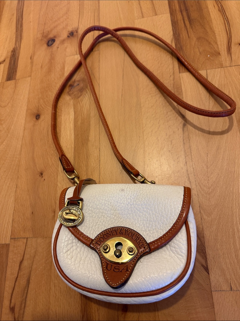 Mini Dooney & Bourke White and Brown Pebbled Leather Crossbody